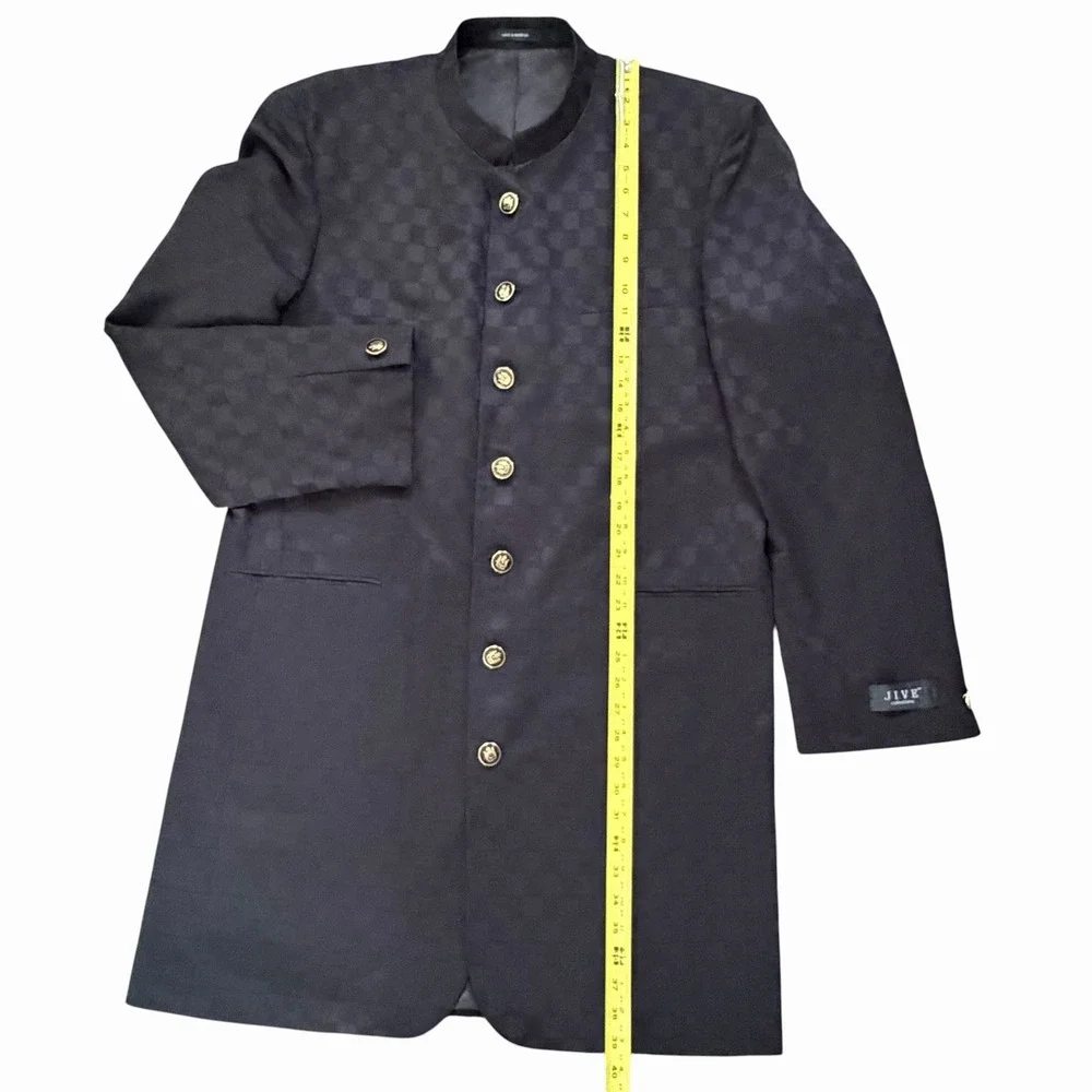 Jive Mens Collection Black Geometric Check Suit Jacket Sport Coat 42L Streetwear
